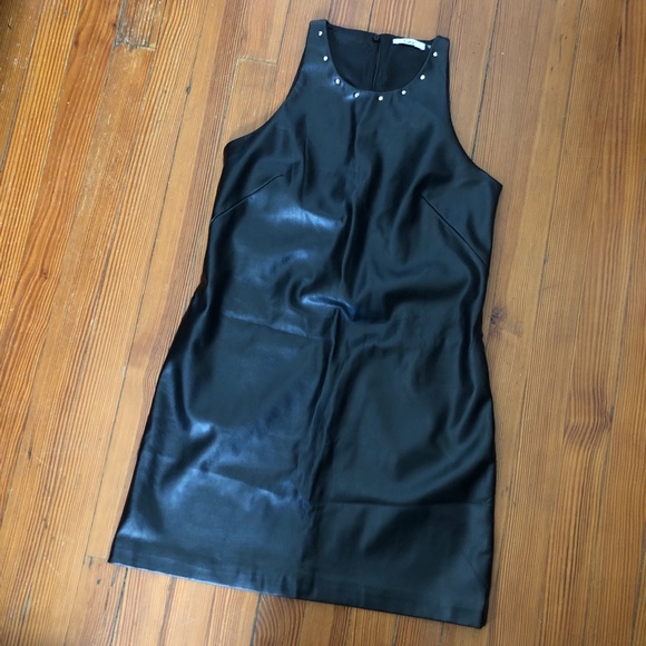 Dex Dresses & Skirts - DEX Black Leather Studded Shift Mini Moto Dress